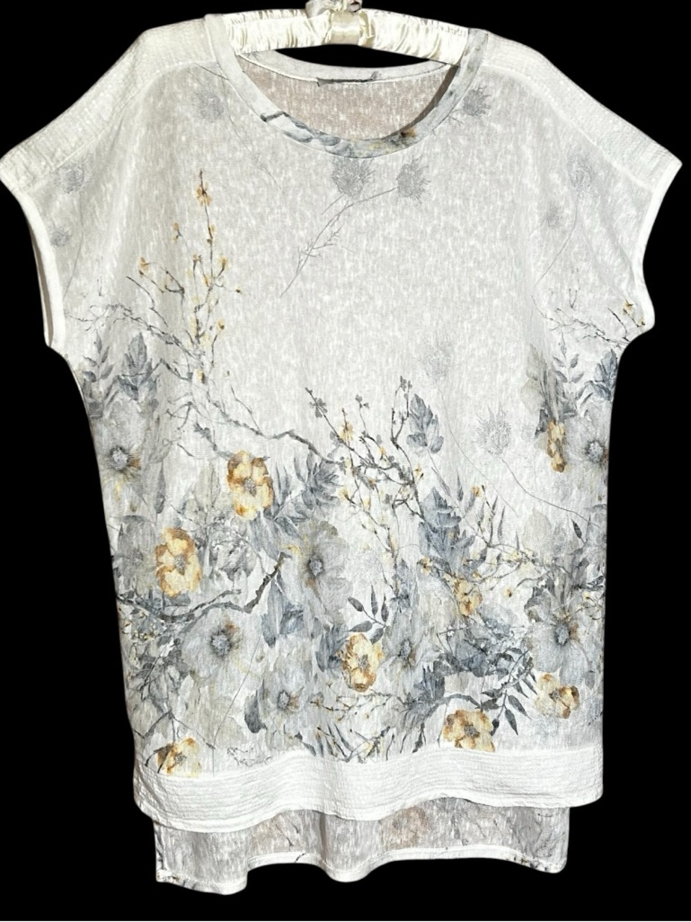 ELENA BALDI Women’s White Floral Print Cap Sleeve Hi-Low Top Italy Size 1X